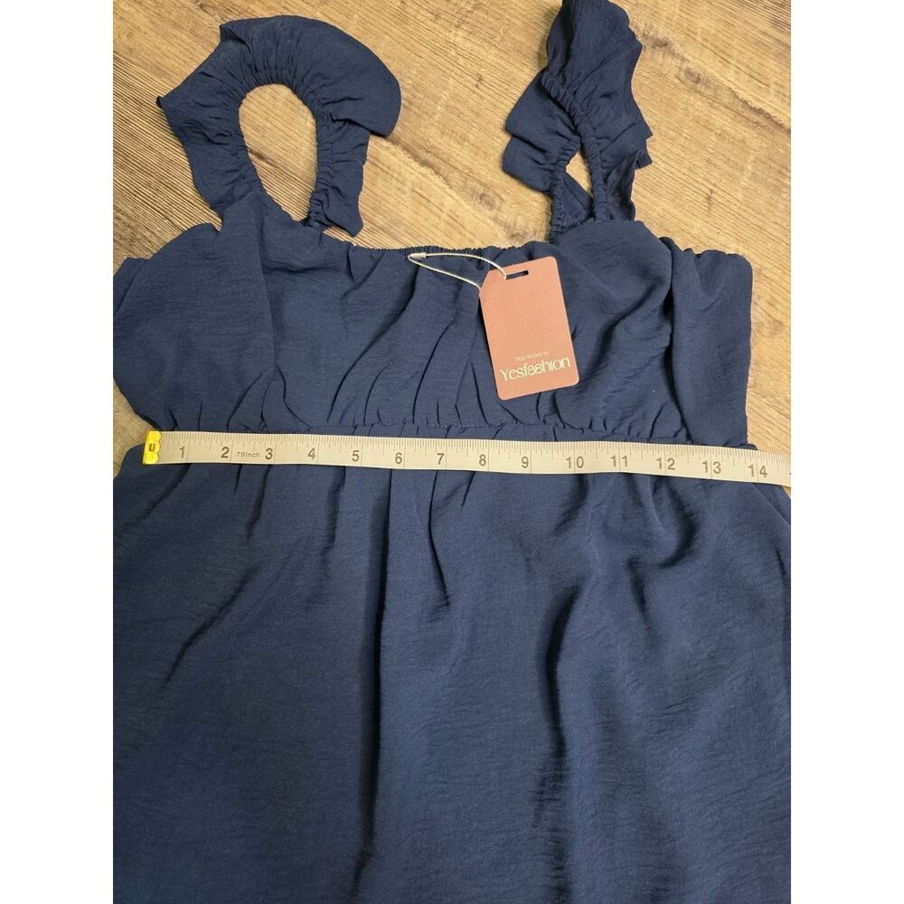 Yesfashion Womens Size S Navy Blue Tiered Ruffle Strap Smocked Midi Dress NWT - Picture 3 of 8